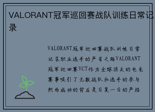VALORANT冠军巡回赛战队训练日常记录
