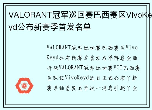 VALORANT冠军巡回赛巴西赛区VivoKeyd公布新赛季首发名单