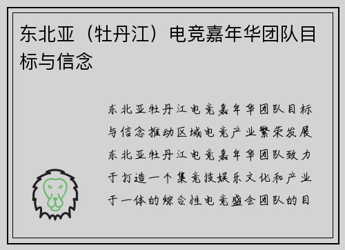 东北亚（牡丹江）电竞嘉年华团队目标与信念