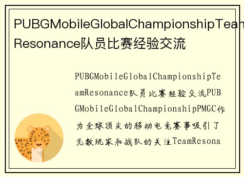 PUBGMobileGlobalChampionshipTeamResonance队员比赛经验交流