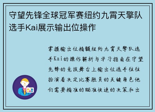 守望先锋全球冠军赛纽约九霄天擎队选手Kai展示输出位操作